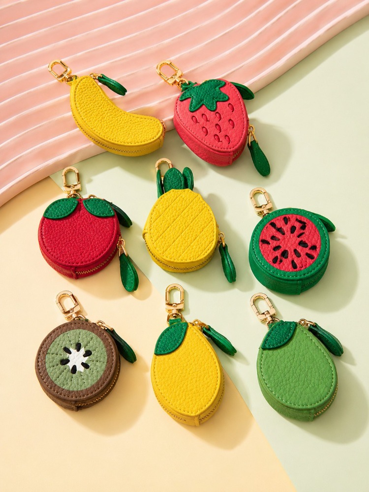 Backpack Insert Organizer - Cute Fruit Leather Keychain Mini Coin