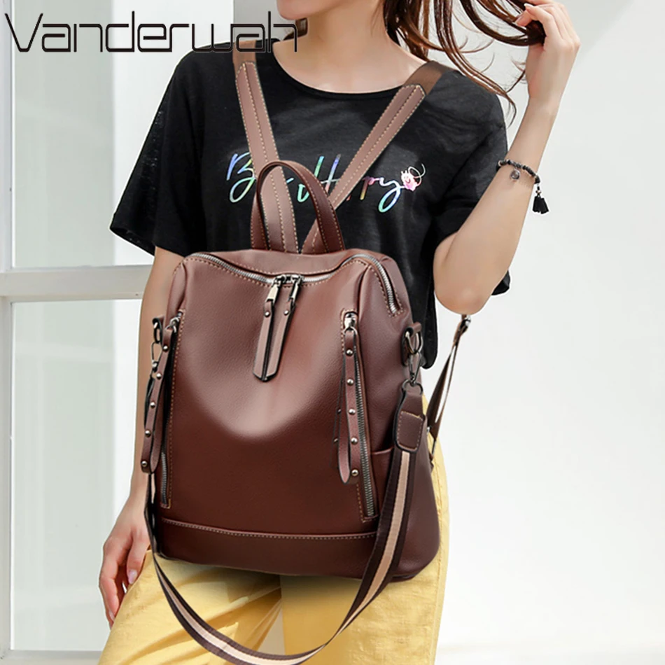 Brand Luxury Backpacks Soft Le - School Backpack Teen 评论和价格