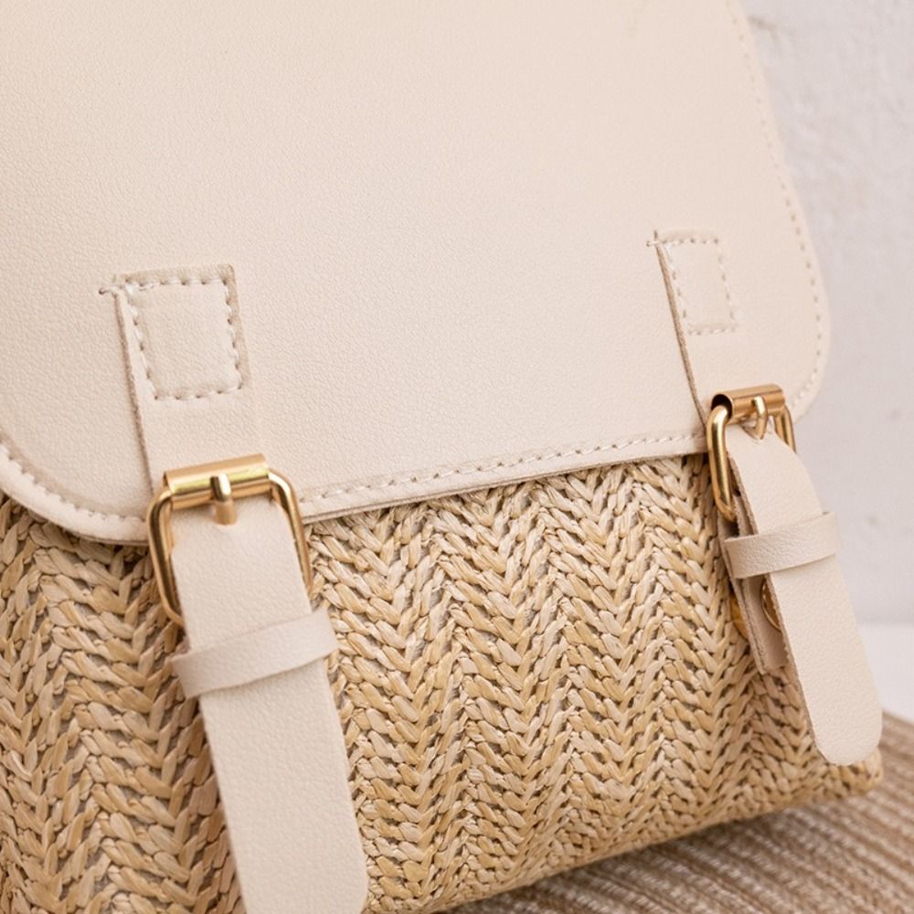 Fashion PU Leather Straw Backp - Leather Backpack Vintage 评论和价格